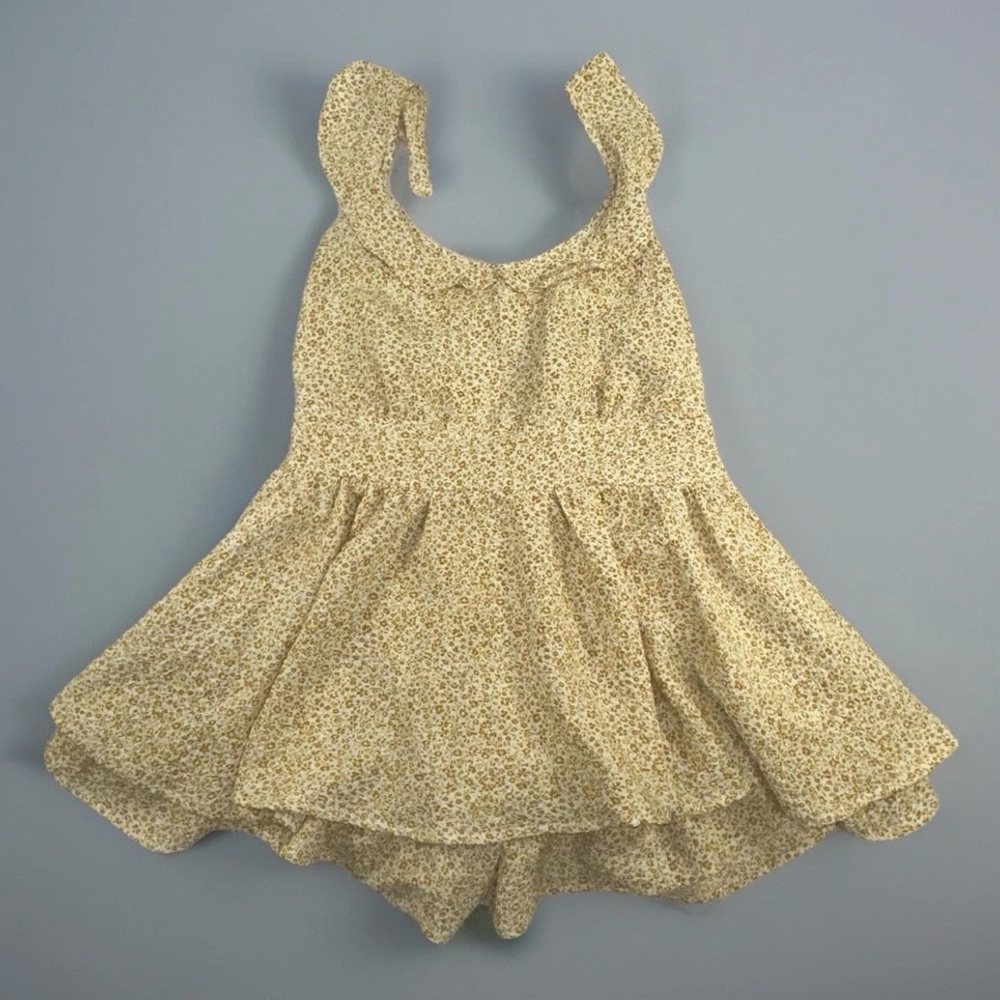 Altar’d State Double Layer Romper Size S Cream Orange Ditzy Flowers Romantic